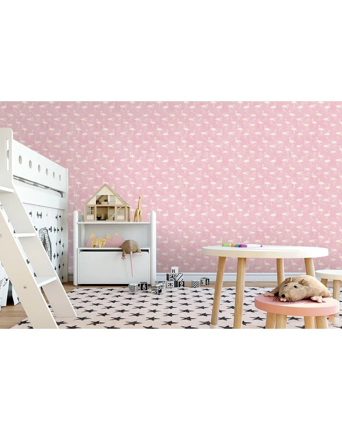 Retro Tropical Pink Flamingos Removable Wallpaper