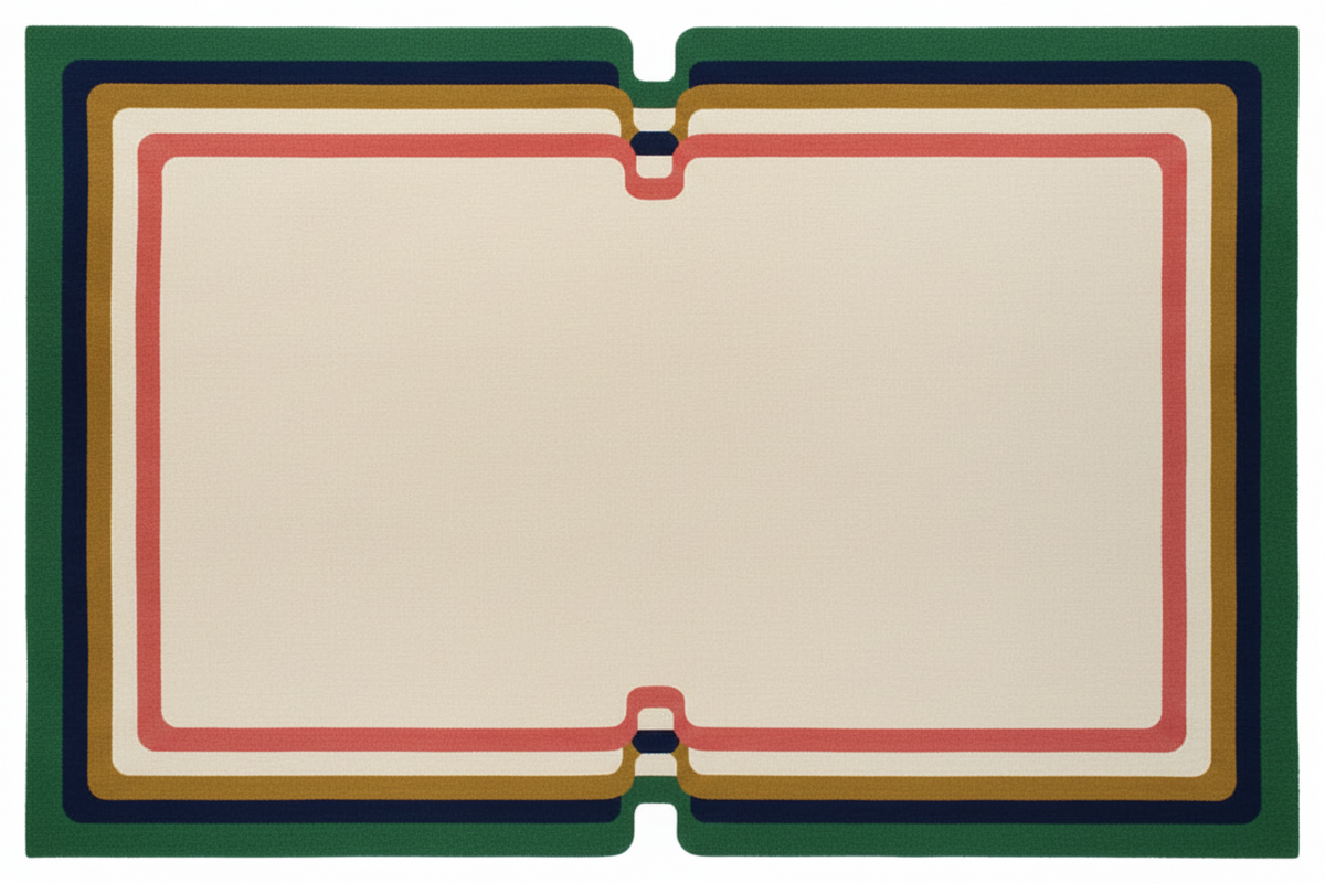 rectangular central area rug and colored edges on a white background