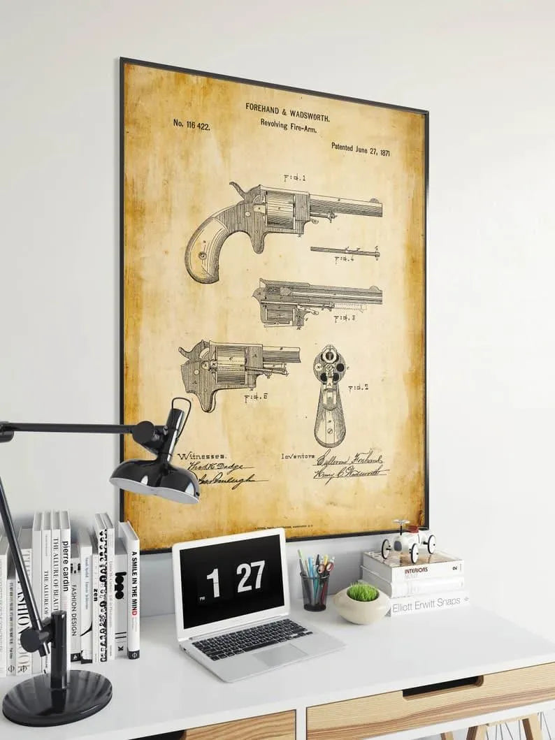 Revolver Gun Patent Print| Framed Art Print