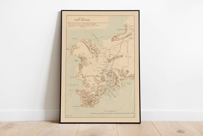 Road Map of Shanghai 1936| Vintage Map Poster Print Map of Port Arthur 1904| China Maps| Wall Art Print 