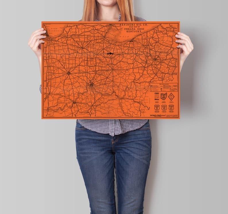 Road Map of indiana, Ohio and Kentucky| Vintage Road Map of USA Road Map of indiana, Ohio and Kentucky| Vintage Road Map of USA Road Map of indiana, Ohio and Kentucky| Vintage Road Map of USA 