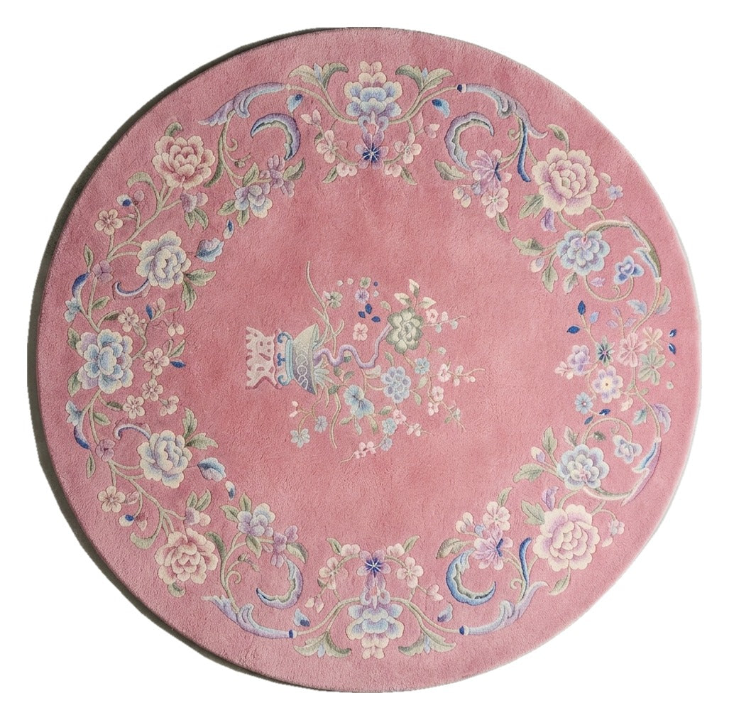 Rose Garland Round Hand Tufted Rug shown flat on a white background
