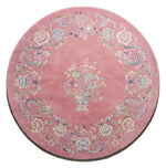 Rose Garland Round Hand Tufted Rug — pink, blue, cream floral rug by Maia Homes on a white background