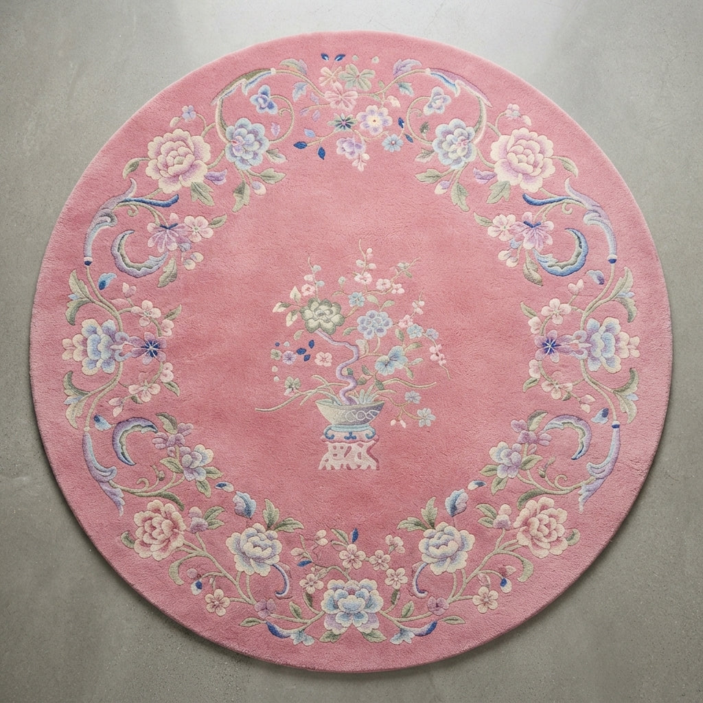 Rose Garland Round Hand Tufted Rug — pink, blue, cream floral rug by Maia Homes