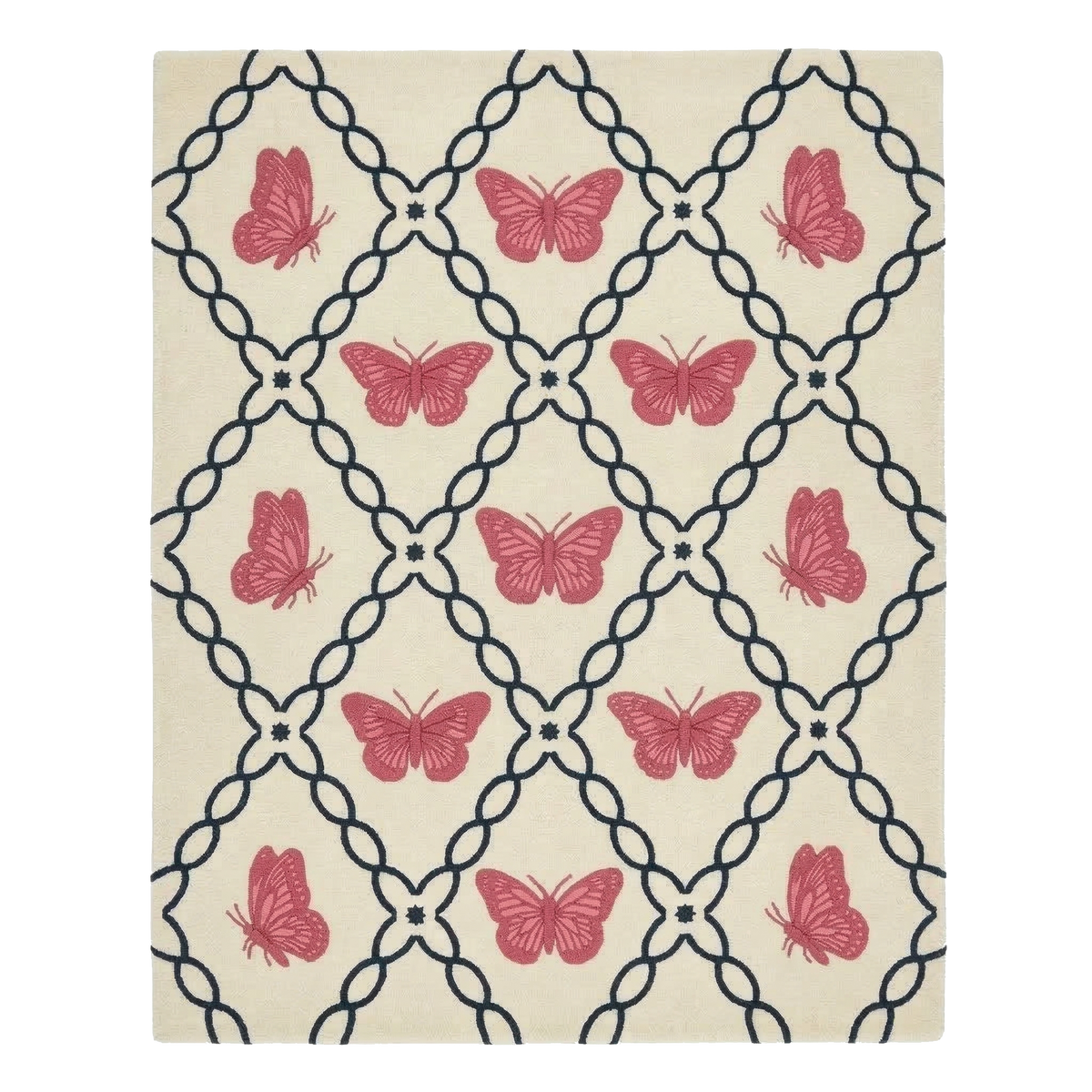 Rose Butterfly Trellis Hand Tufted Wool Rug 