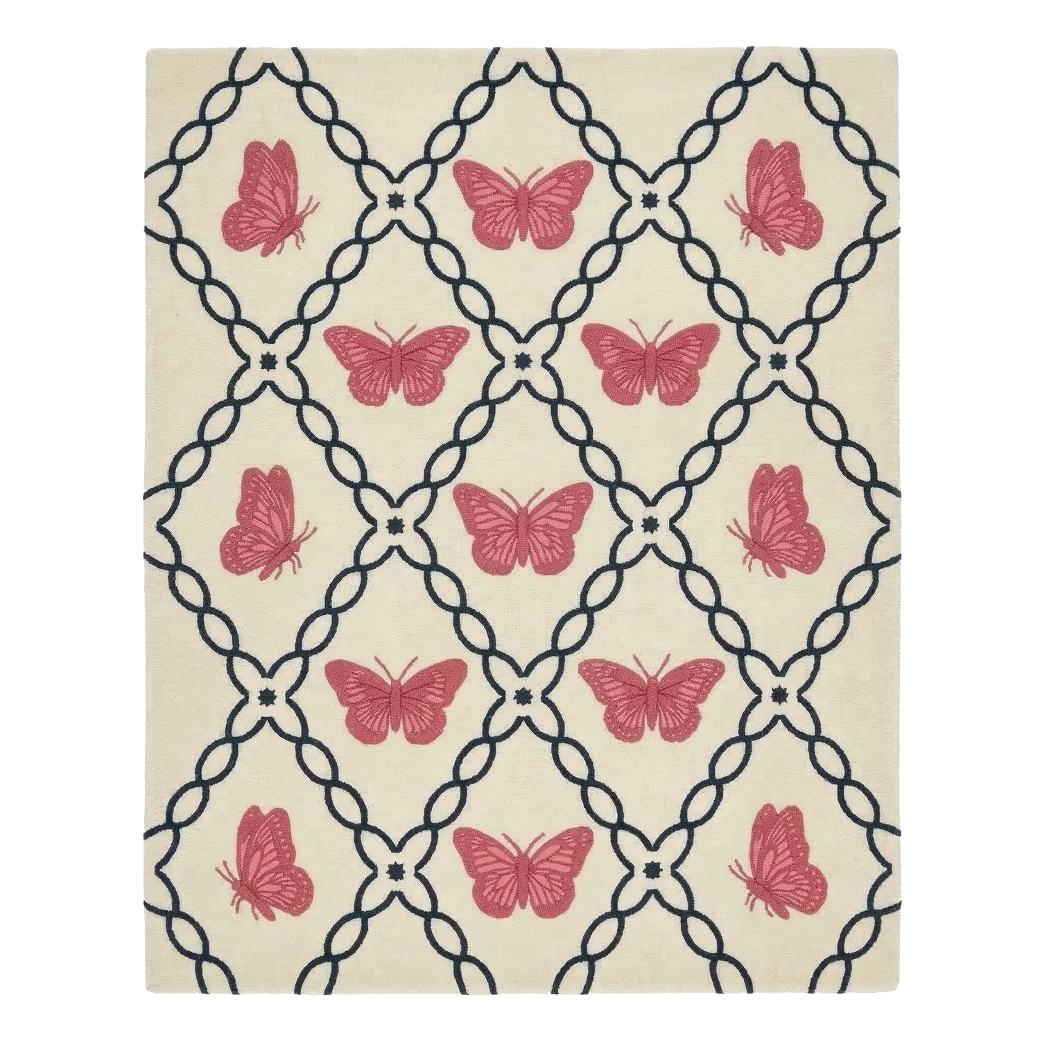 Rose Butterfly Trellis Hand Tufted Wool Rug 