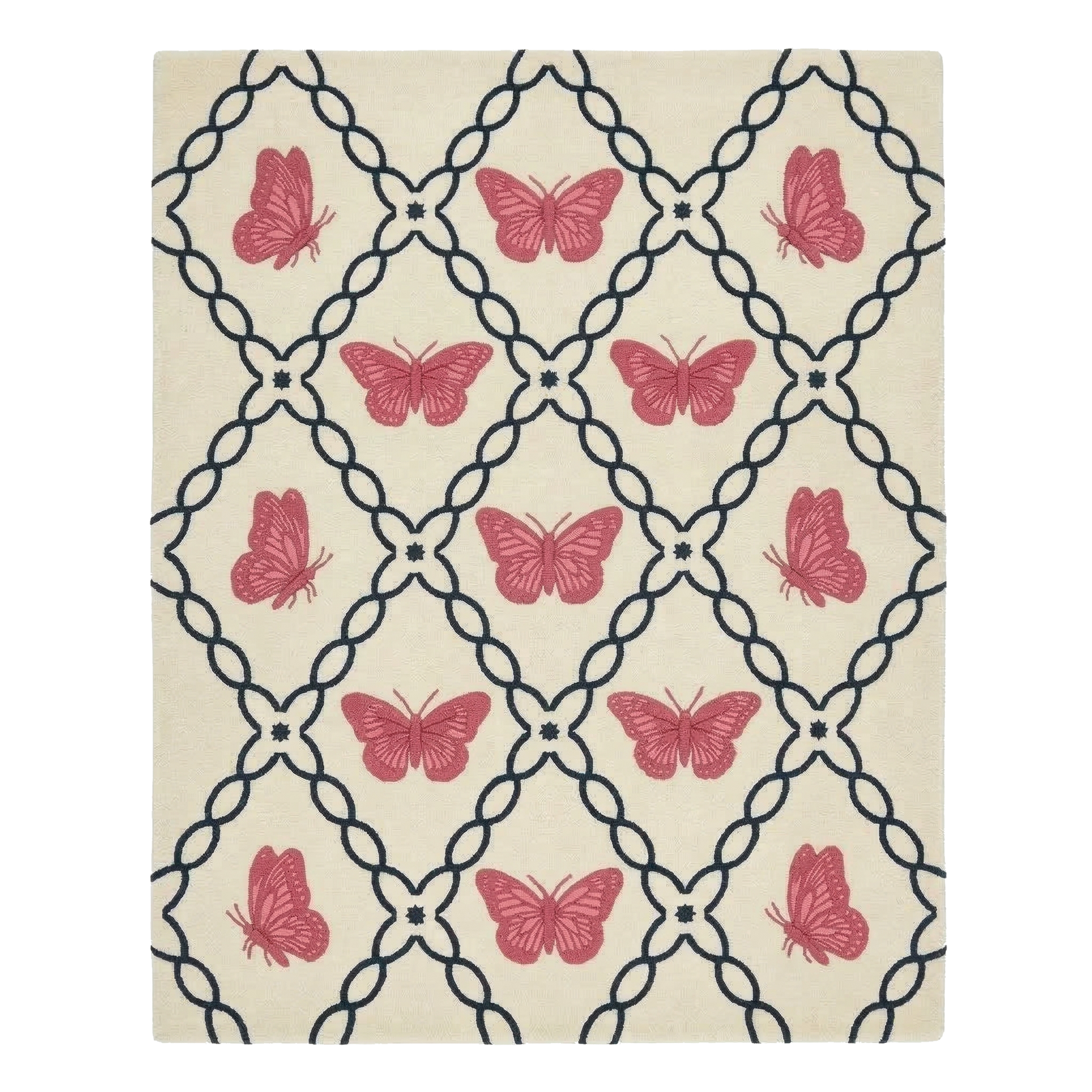 Rose Butterfly Trellis Hand Tufted Wool Rug 