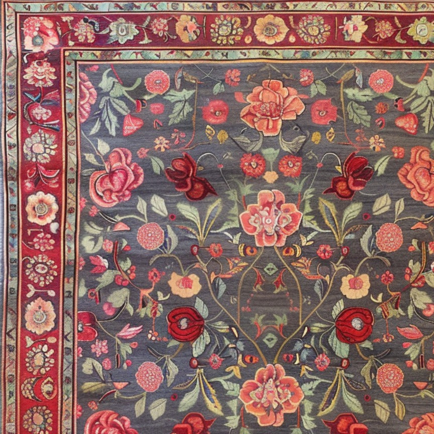 Roses and Lilies Hand Knotted Area Rug