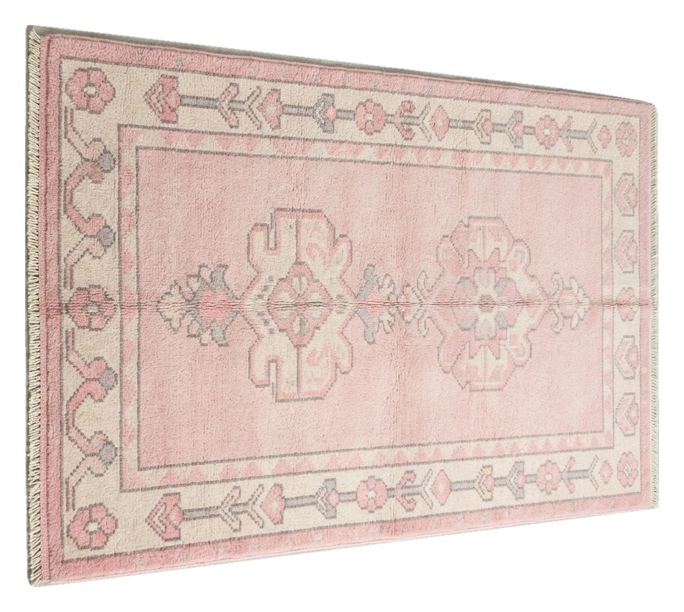 Rosewater Oushak Hand Knotted Rug shown flat on a white background