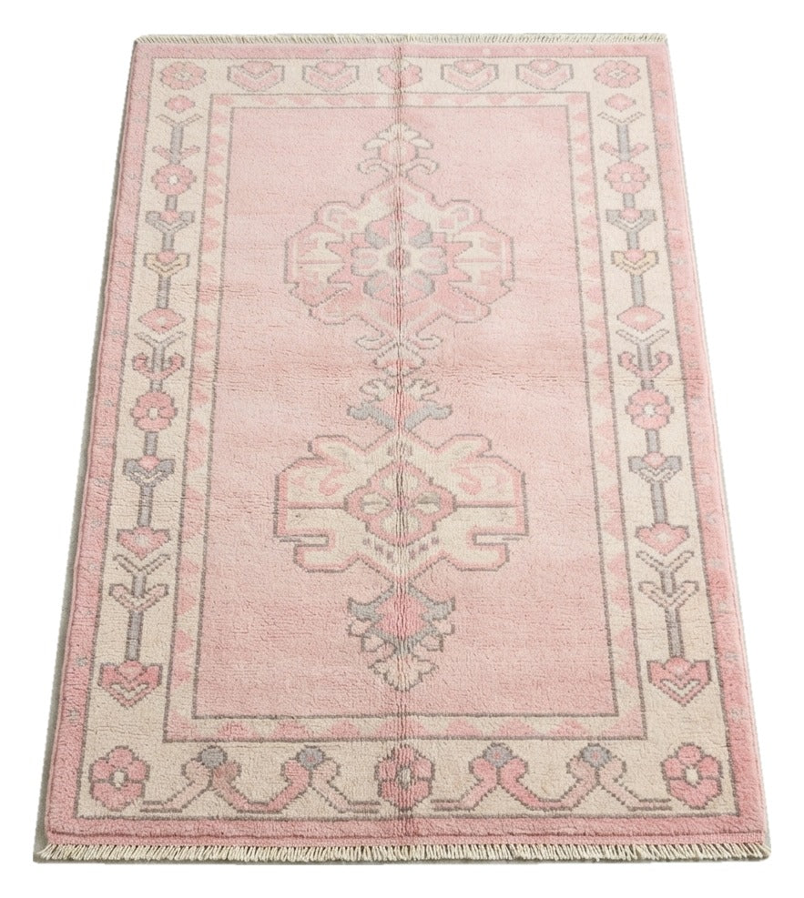 Rosewater Oushak Hand Knotted Rug — pink, cream, rose traditional rug by Maia Homes on a white background