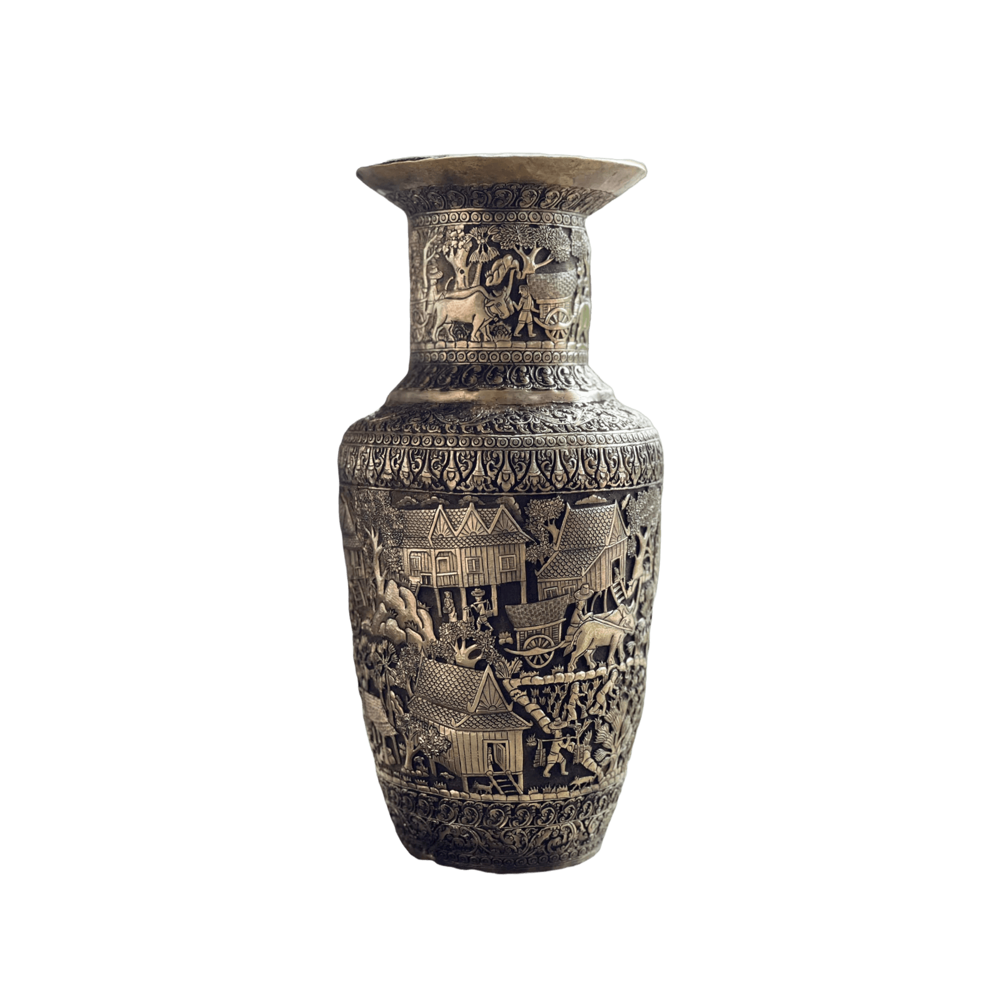 Royal Solid Brass Niello Flower Vase - Rural Khmer Royal Solid Brass Niello Flower Vase - Rural Khmer 