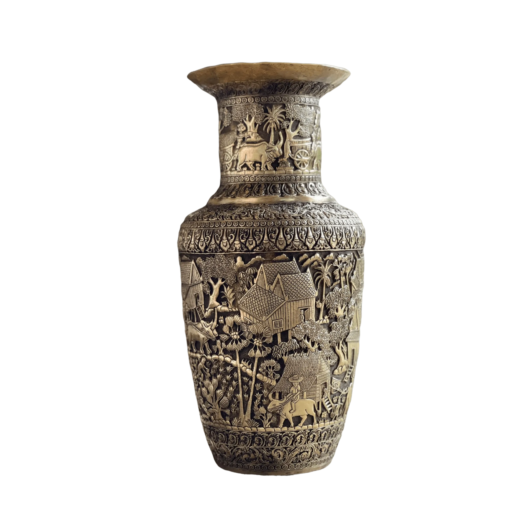 Royal Solid Brass Niello Flower Vase - Rural Khmer