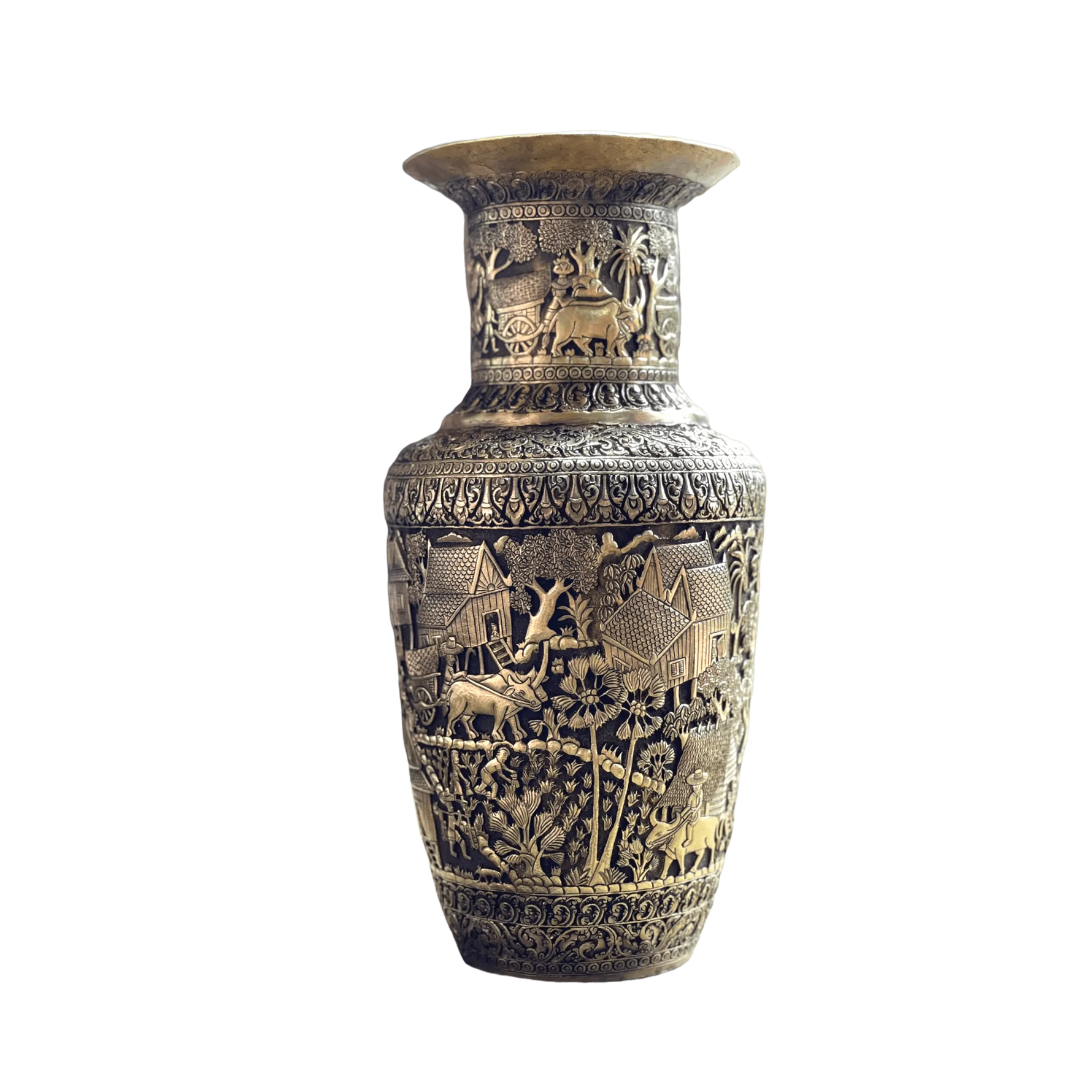 Royal Solid Brass Niello Flower Vase - Rural Khmer