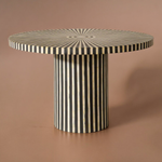 Rue Striped Bone Inlay Round Dining Table – Black