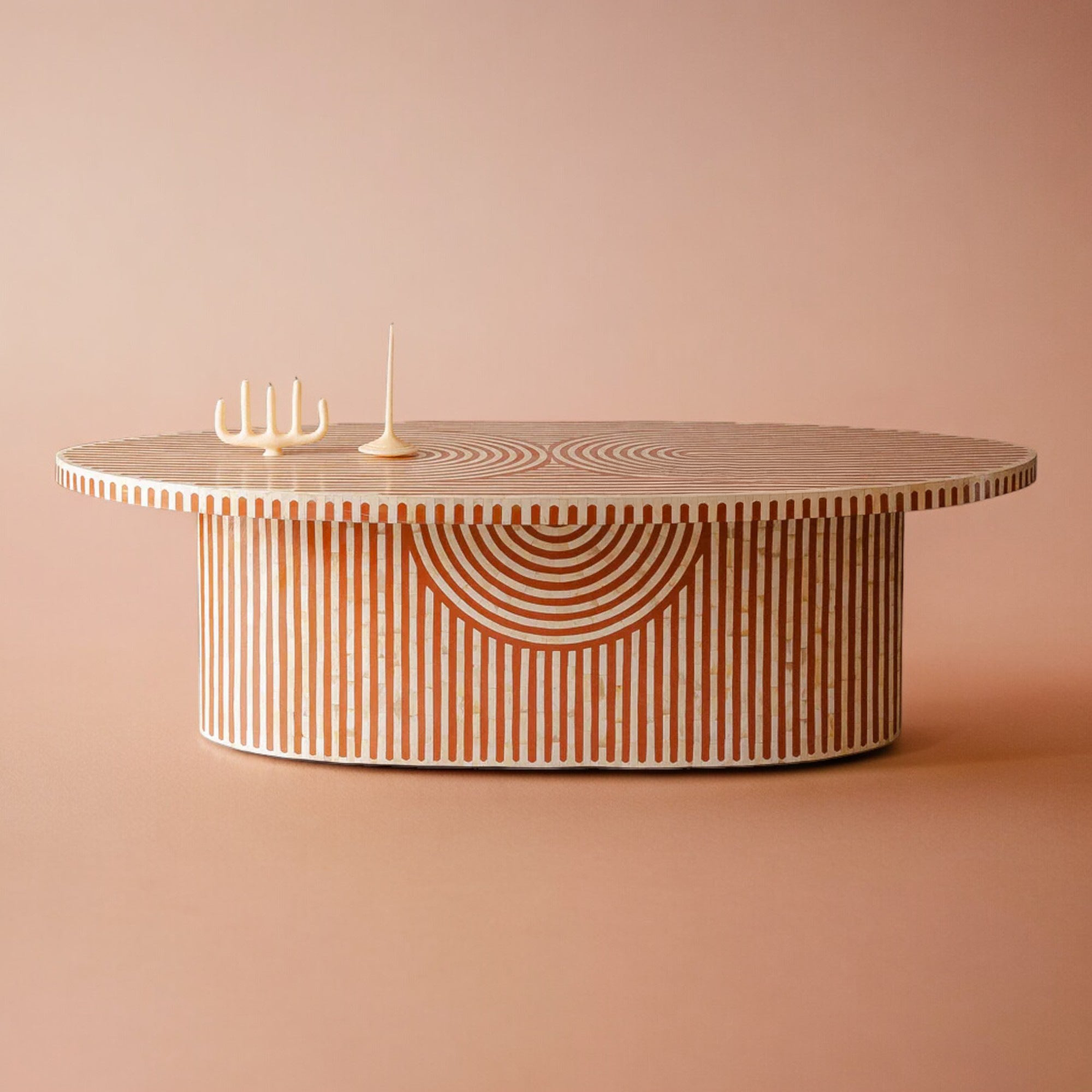 Rue Bone Inlay Oval Dining Table – Orange