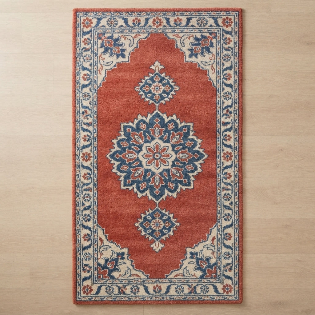 Rust Persian Crown Hand Tufted Runner Rug — rust, navy, cream traditional rug by Maia Homes