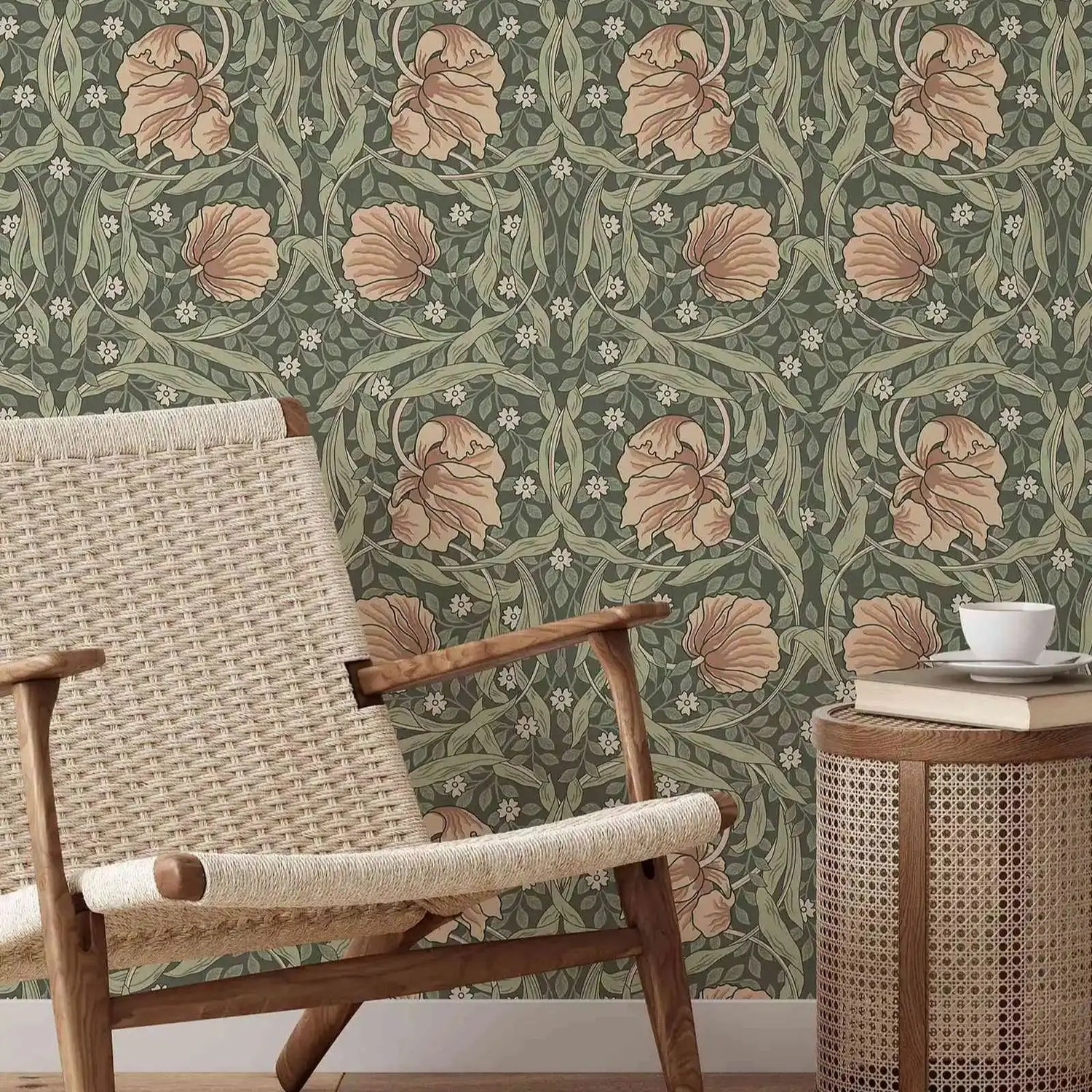 Vintage Green Foliage Wallpaper