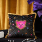 Embroidered Pink Cat Velvet Accent Pillow with Fringe