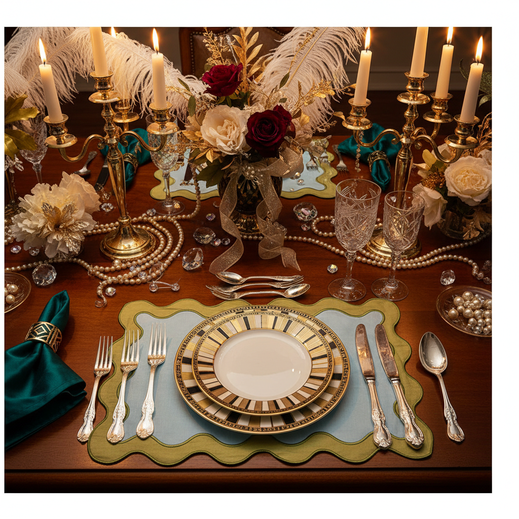 Aqua Luxe Olive Scallop Cotton Placemat Set of 4