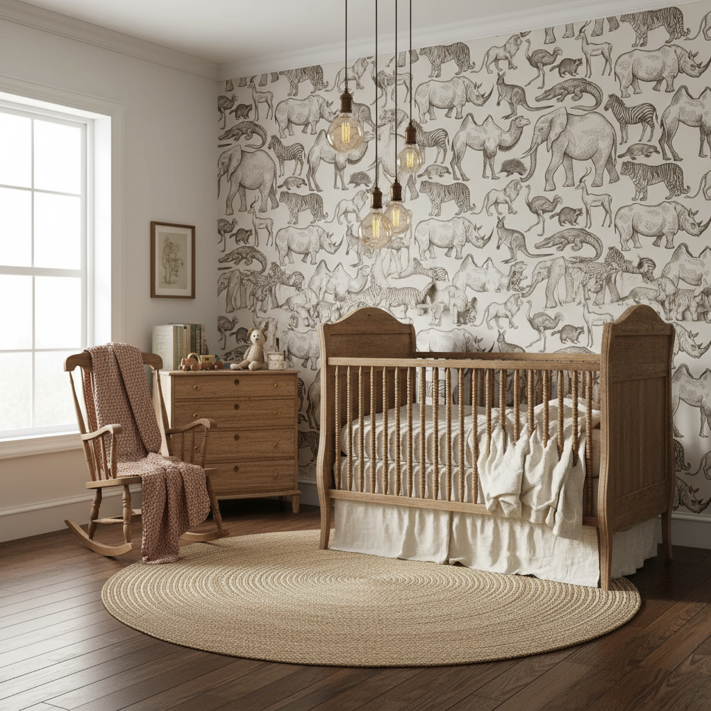 Beige Safari Animals Mural
