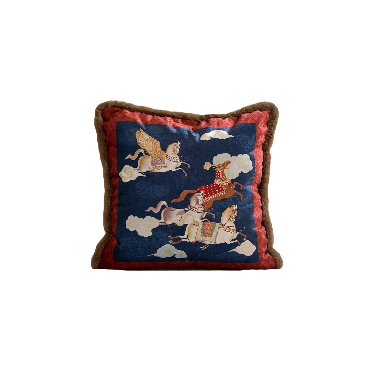 Celestial Steed Velvet Chinoiserie Horse Throw Pillow Cover
