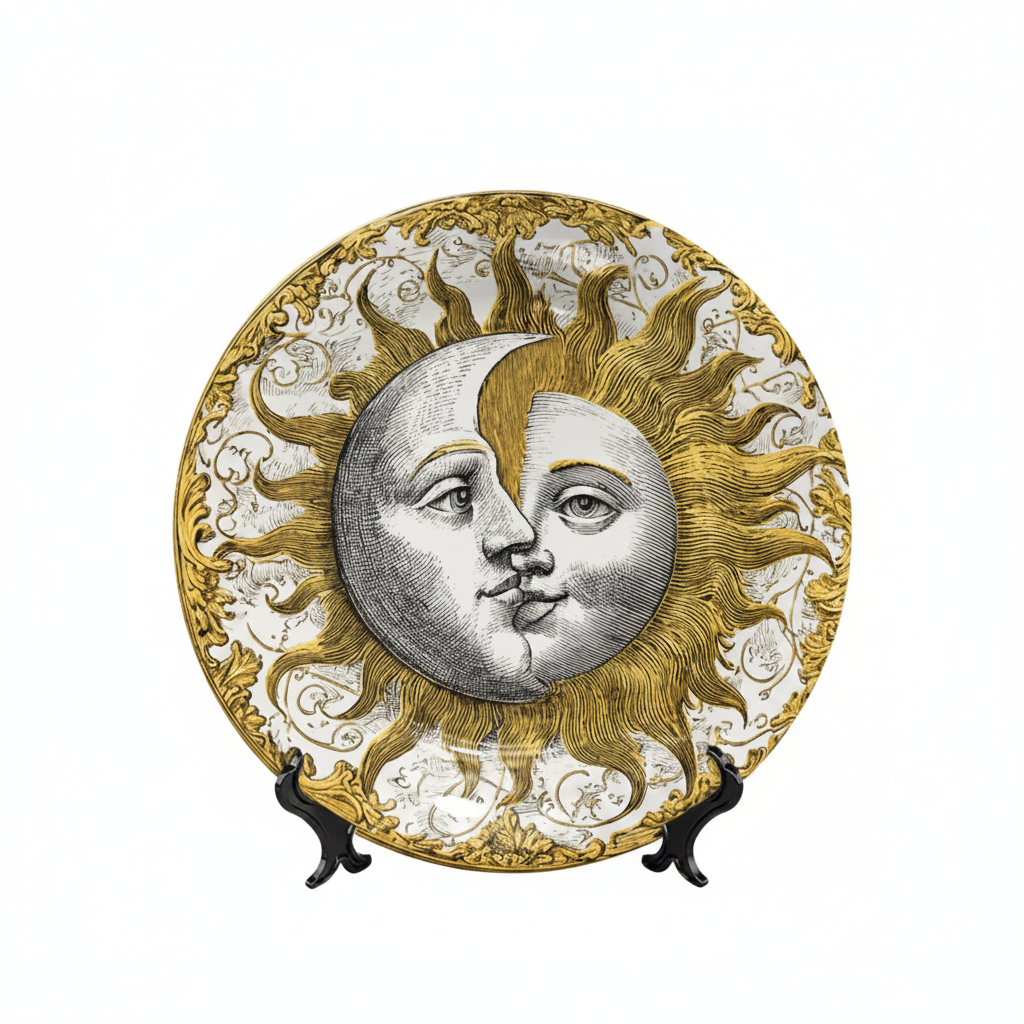 Vintage Sun & Moon Wall Decorative Ceramic Plate