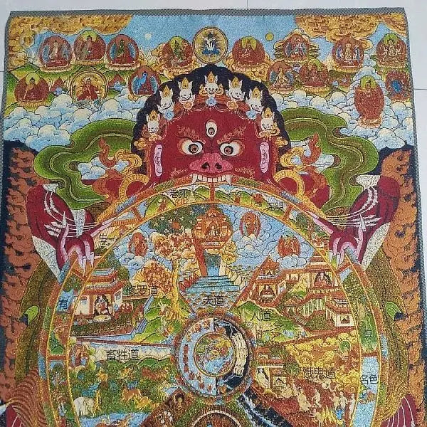 Six Realms of Rebirth Gold-Thread Tibetan Brocade Thangka