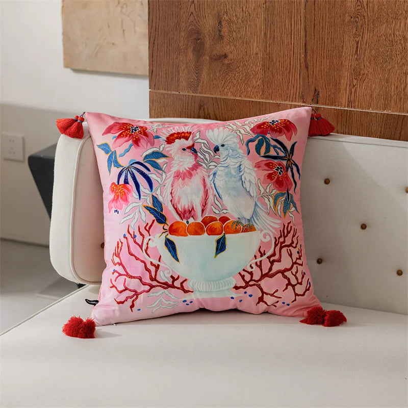 Ornate Cockatoo & Fruit Bowl Pillow Cover