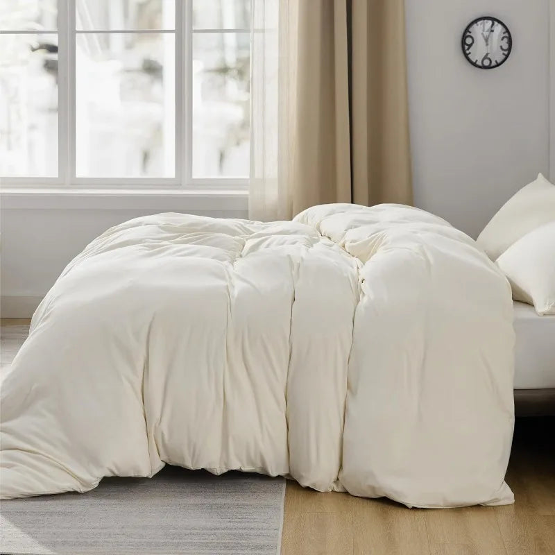 100% Washed Cotton Duvet Cover Set -  Cream White