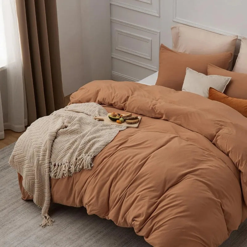 100% Washed Cotton Duvet Cover Set - Caramel Pumpkin