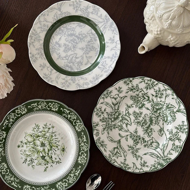 Vintage Inspired Floral Green Plate