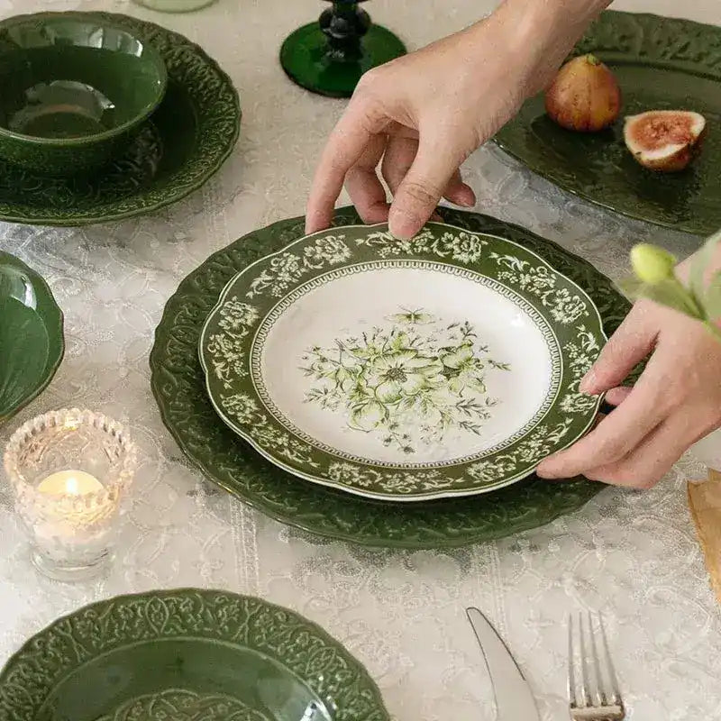Vintage Inspired Floral Green Plate - MAIA HOMES