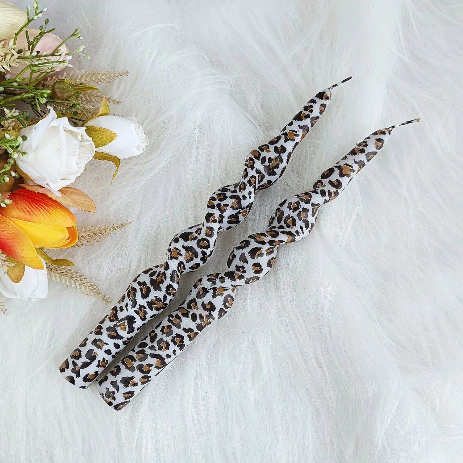 Leopard-Patterned Handmade Spiral Stick Candle