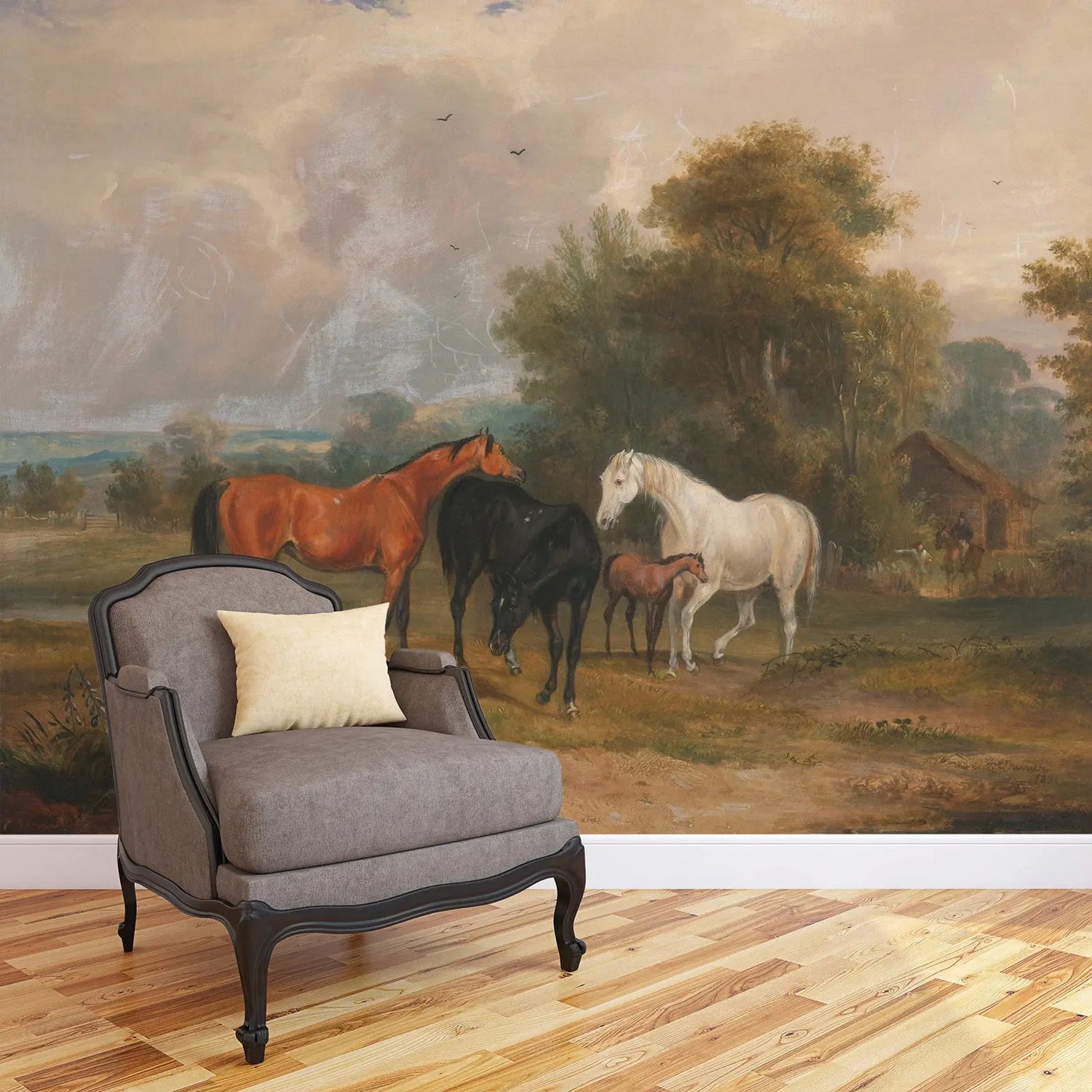 Vintage Landscape With Horses Mural
