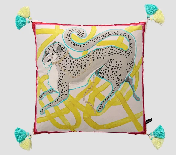 Luxe Blue & Green Lion Print Cushion Cover