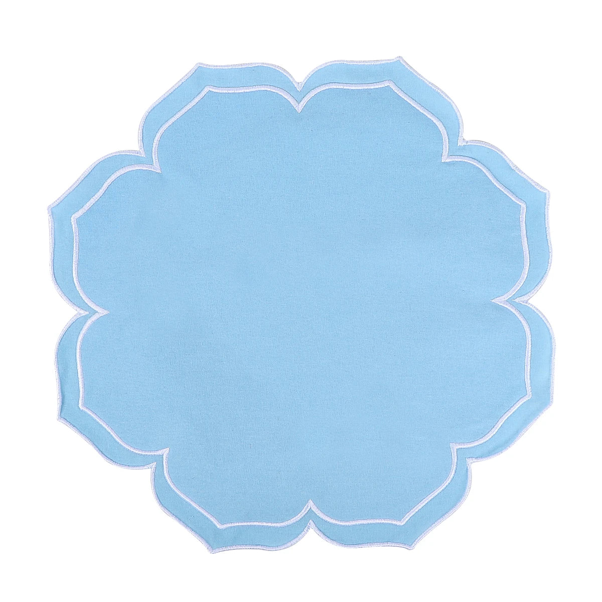 Chic White Square Placemat with Royal Blue Wavy Trim