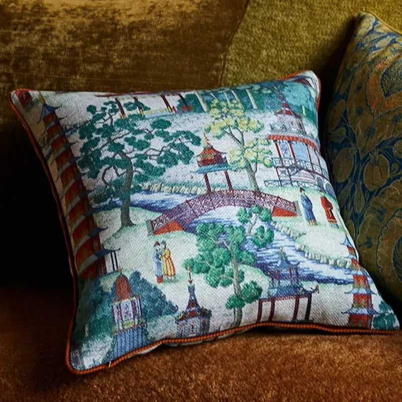 Chinoiserie Courtyard Throw Pillow Cover D