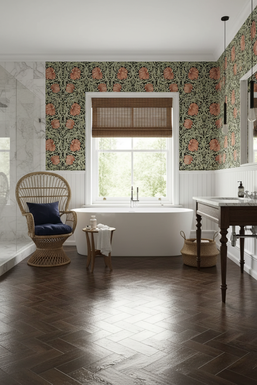 Vintage Leaf and Floral Wallpaper