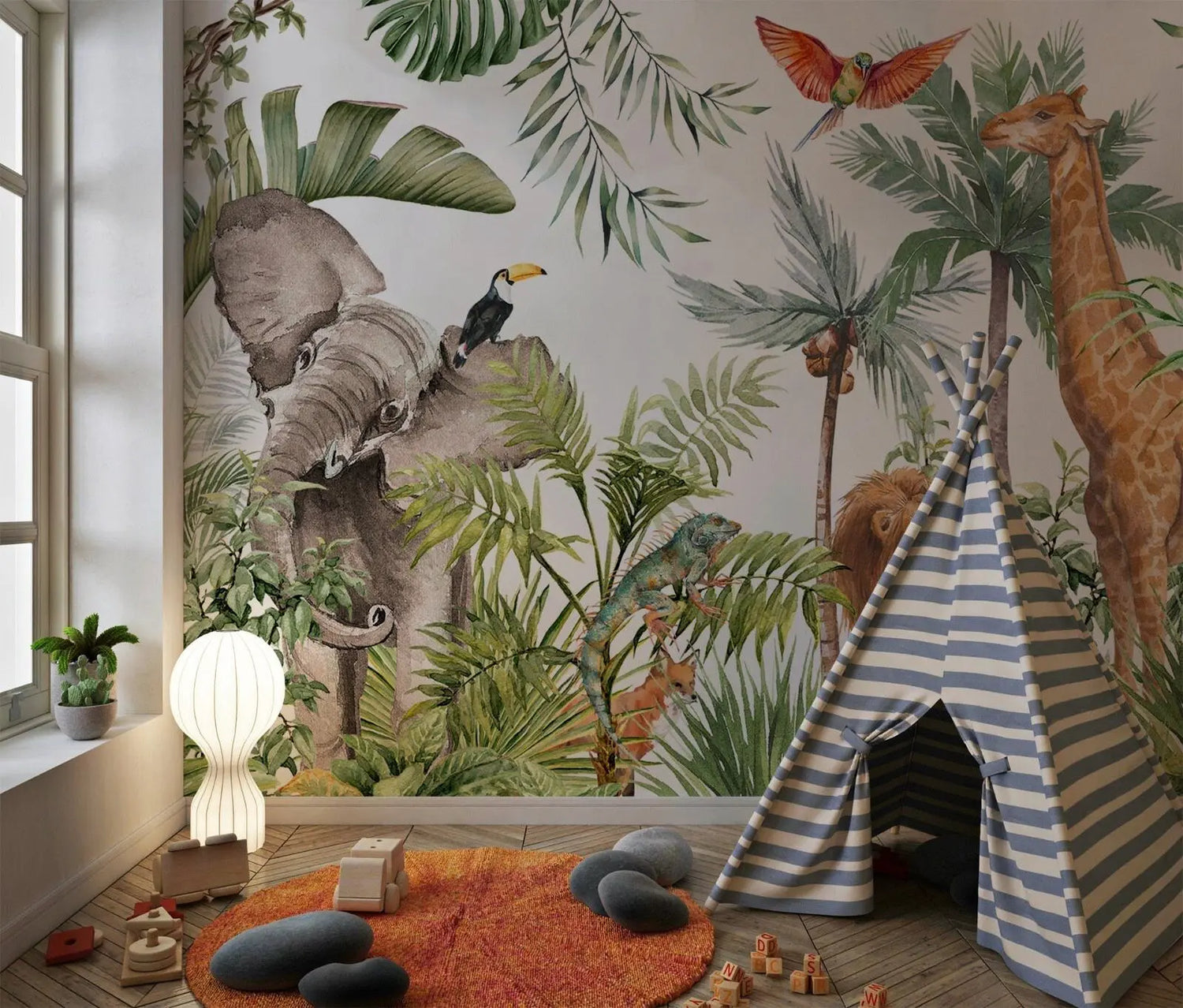 Safari Jungle Animals Nursery Mural