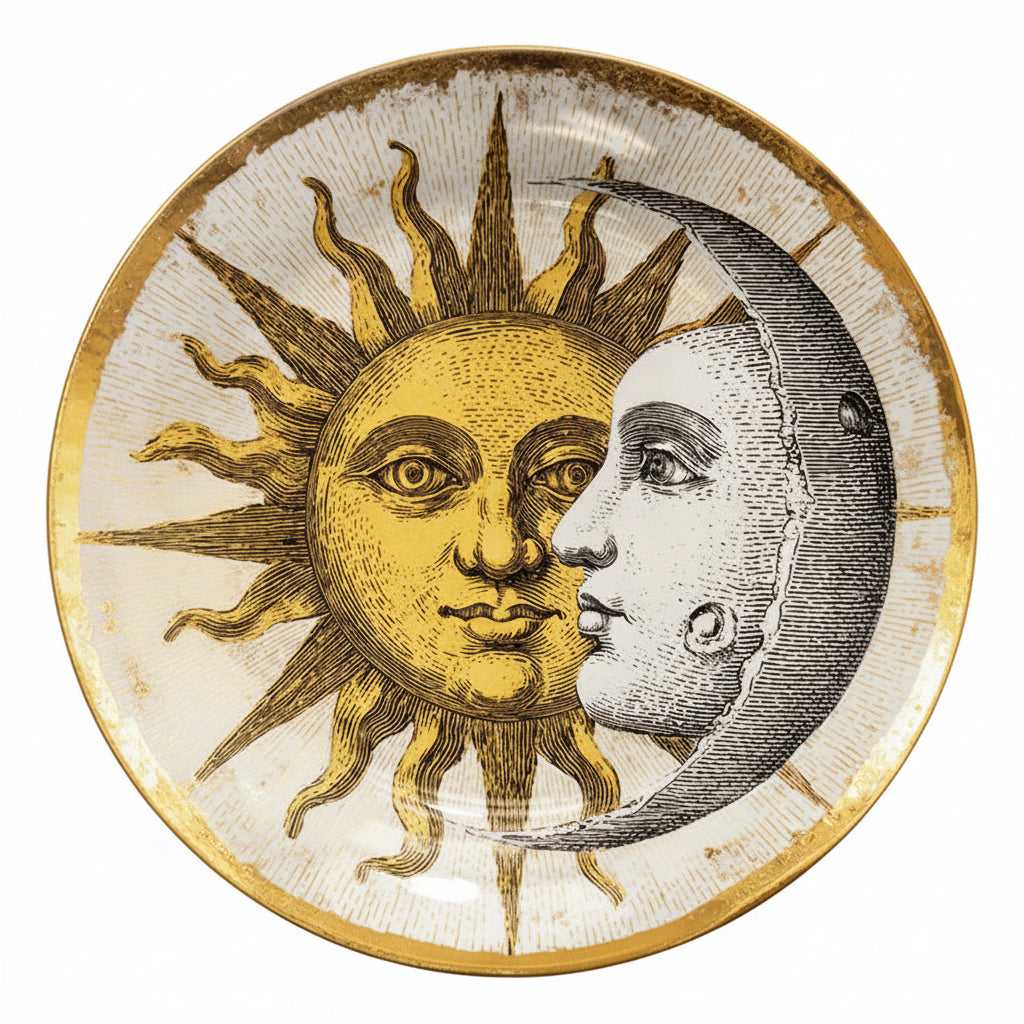 Celestial Sun & Moon Decorative Ceramic Plate