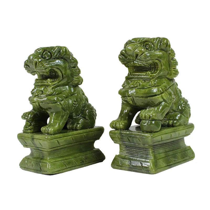 Antique Carved Stone Lion Statues, Pair