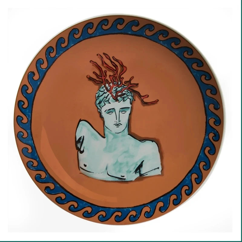 Poseidon's Journey Terracotta Coral Medusa Decorative Ceramic Plate