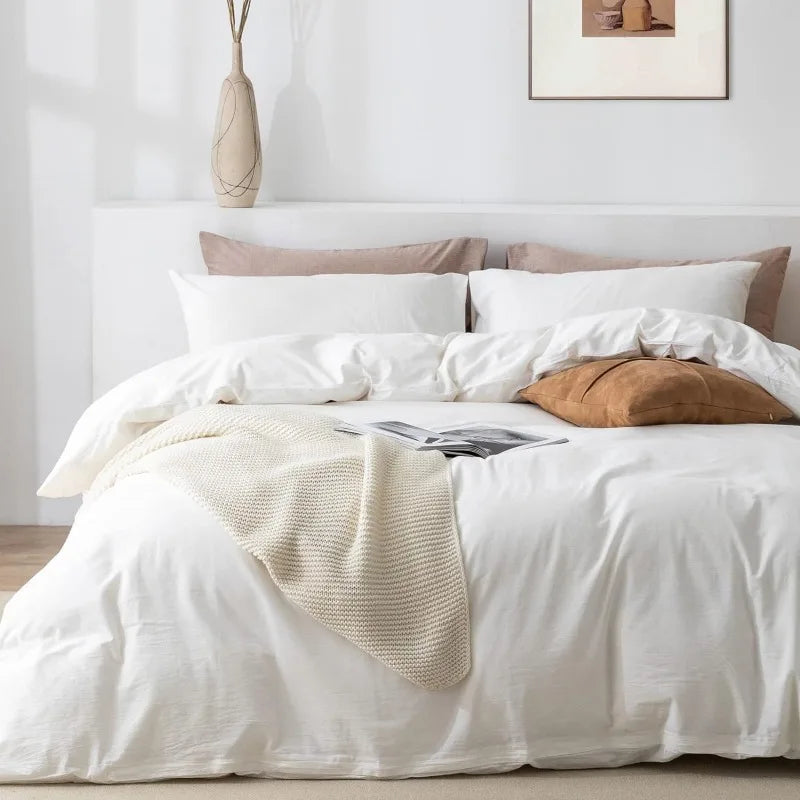 Experience luxury with our 100% Organic Flax Linen Washed Bedding Set in cream white . Soft, breathable, and durable, it ensures ultimate comfort and timeless elegance.