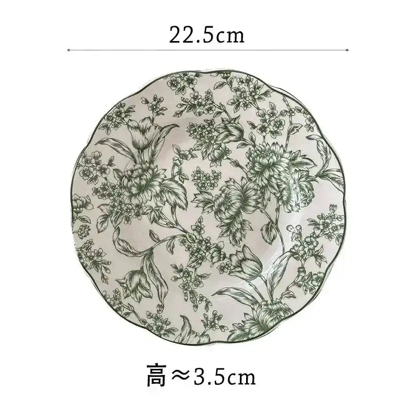 Vintage Inspired Floral Green Plate - MAIA HOMES