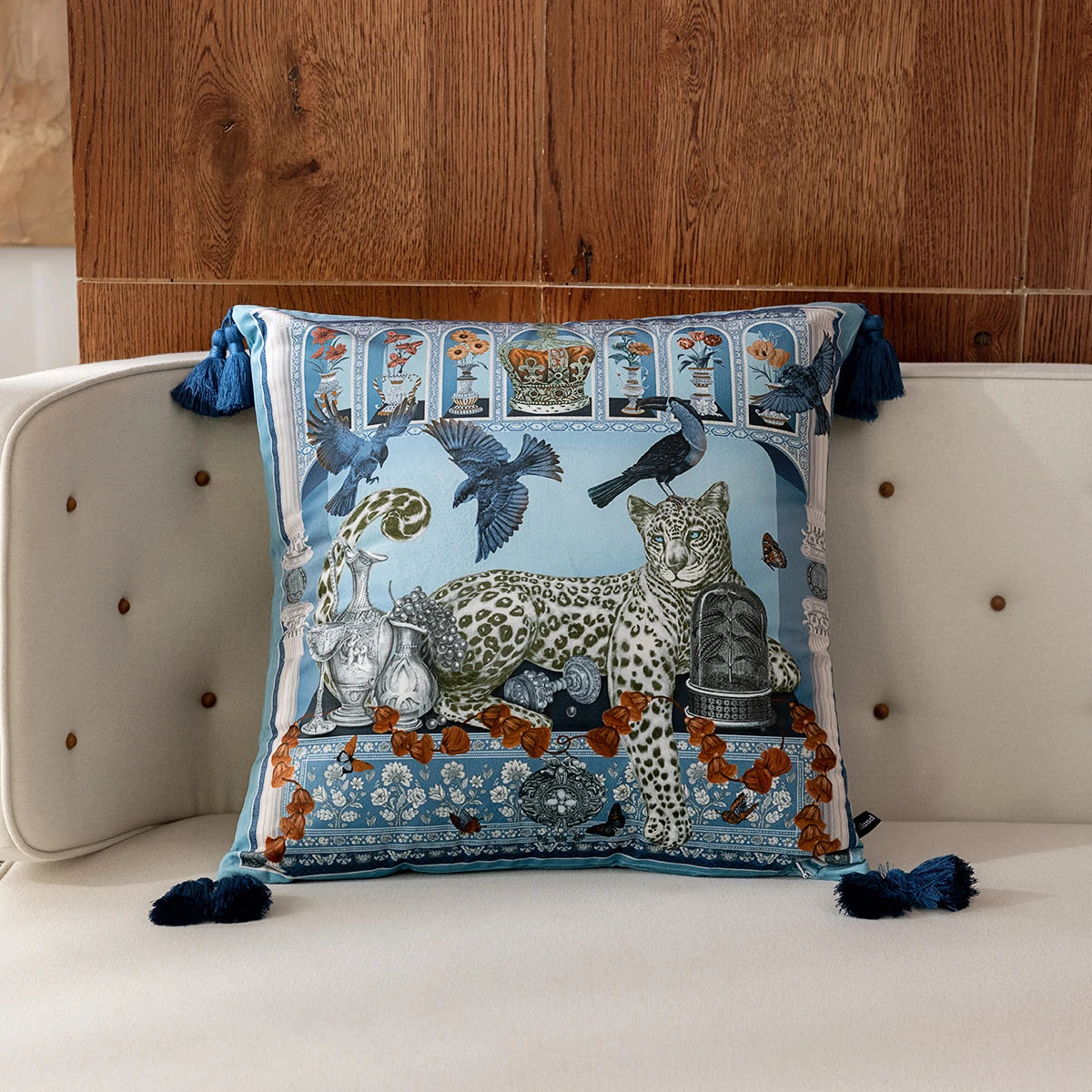 Opulent Menagerie Pillow Cover with Tassels
