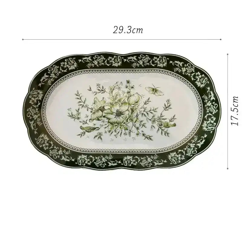Vintage Inspired Floral Green Plate - MAIA HOMES