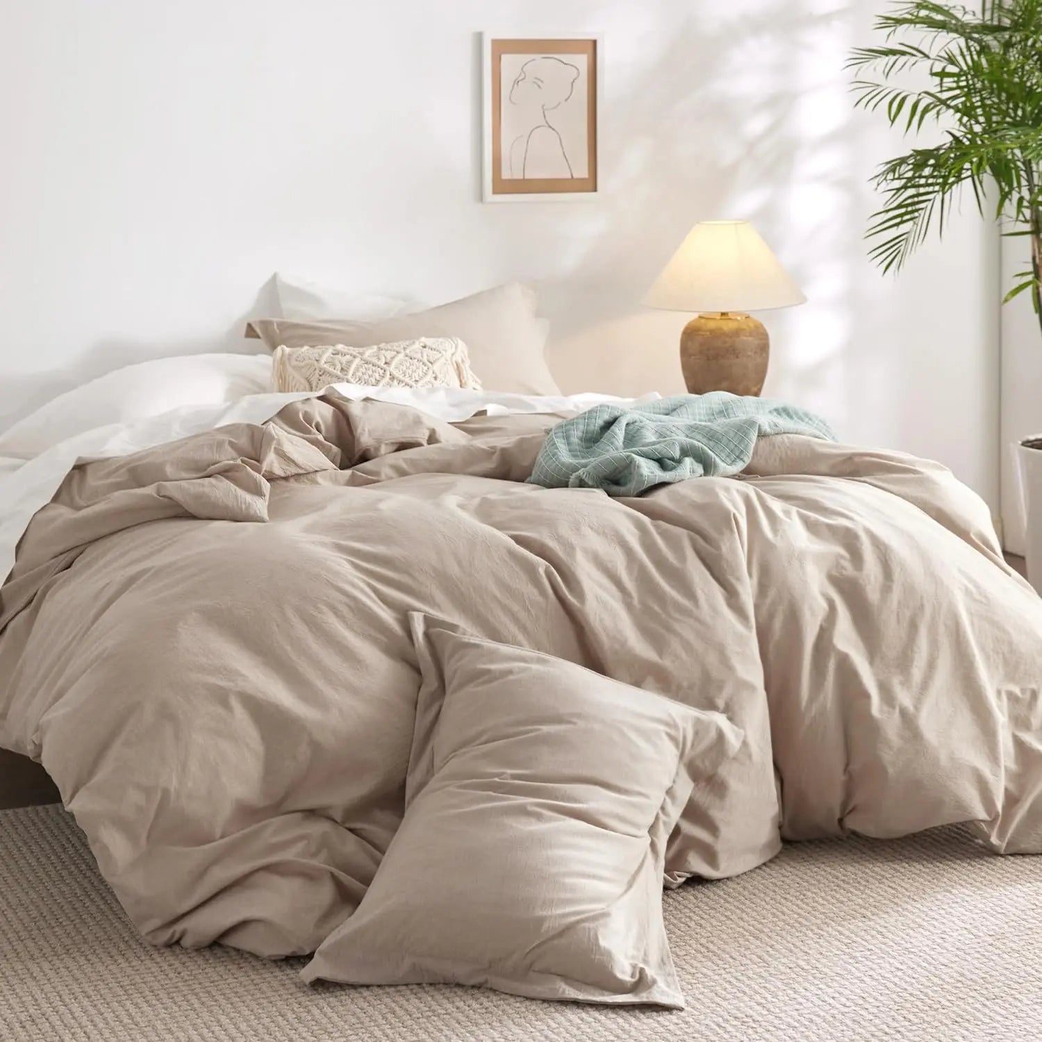 Experience luxury with our 100% Organic Flax Linen Washed Bedding Set in warm sand . Soft, breathable, and durable, it ensures ultimate comfort and timeless elegance.