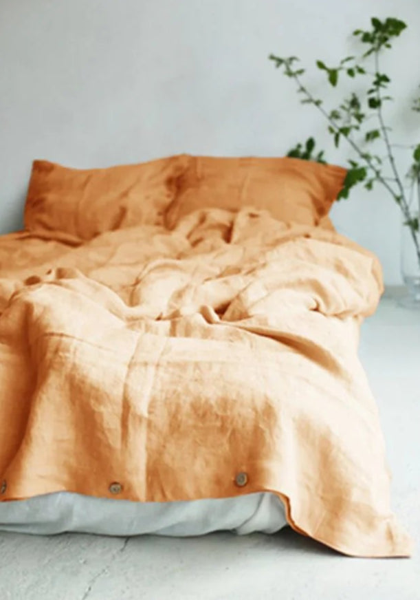 100% Washed Pure Linen Bedding Set - Milk Apricot