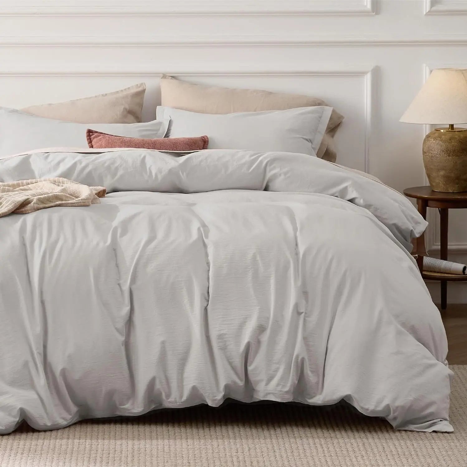 100% Washed Cotton Duvet Cover Set - Stone