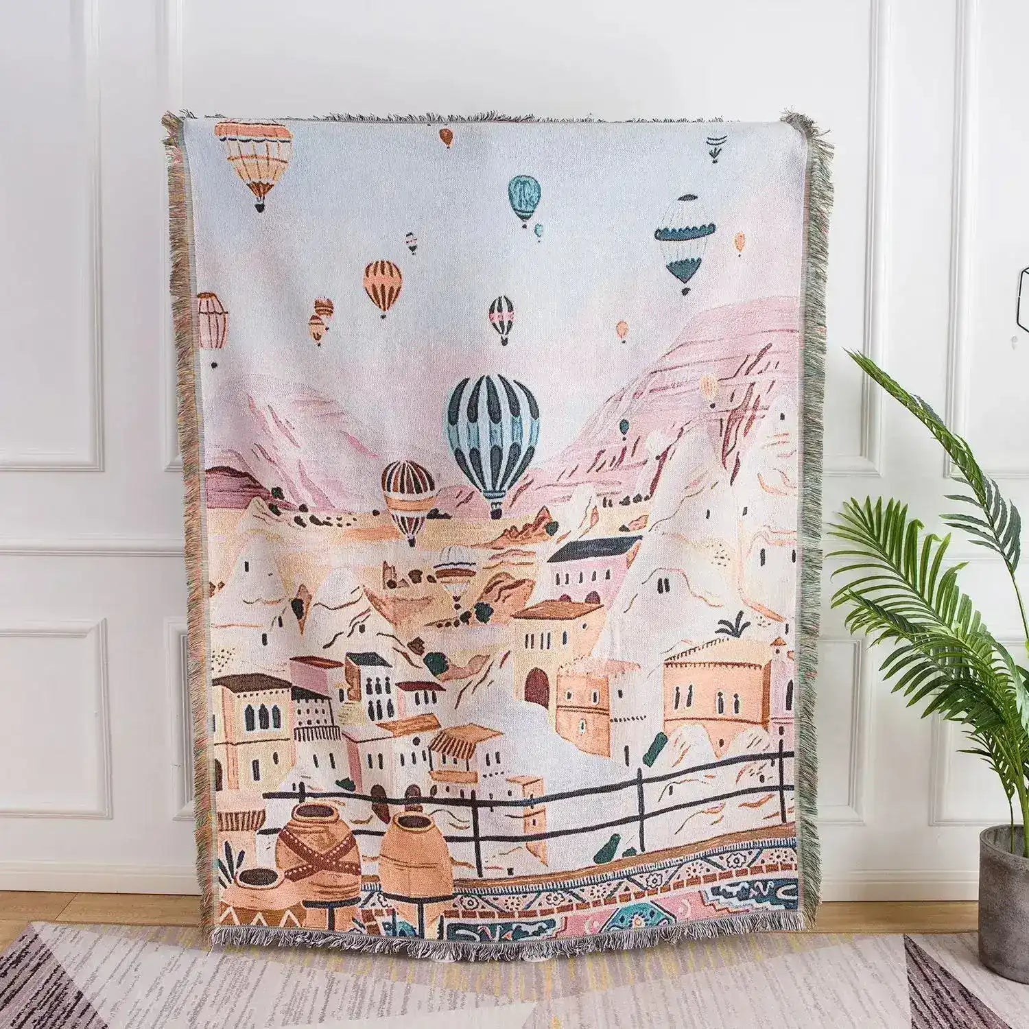 Air Balloon Town Throw Blanket